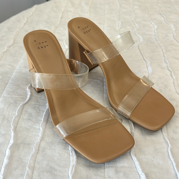 A New Day Women's Chunky Block High Heel Slip On Mules Sandals Transparent Strap - Picture 5 of 8